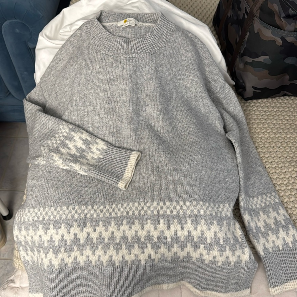 Boden Womens Theodora Sweater Grey Size Medium Wool Alpaca Fair Isle Nordic